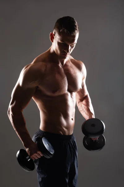 Strong Fit Sporty Bodybuilder Man Black Background Sport Fitness Concept — Stock Photo, Image