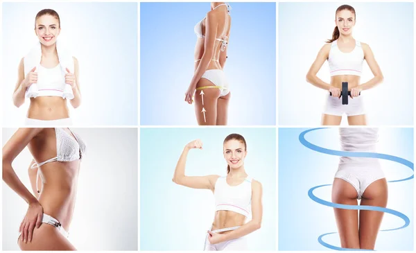Gesunde Sportliche Und Schöne Frauen Isoliert Auf Weiß Fettabbau Gesundheit — Stockfoto
