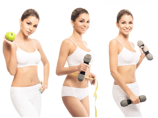 Gezondheid Sport Fitness Voeding Gewichtsverlies Dieet Gezonde Levensstijl Collage Concept — Stockfoto