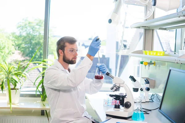 Laboratuvarda Çalışan Bir Bilim Adamı Doktor Mikrobiyoloji Araştırması Yapıyor Laboratuvar — Stok fotoğraf