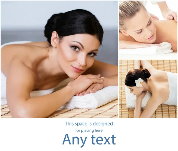 Senhora Recebendo Tratamento Spa Diferentes Fotos Mulheres Relaxando Spa Conceito — Fotografia de Stock