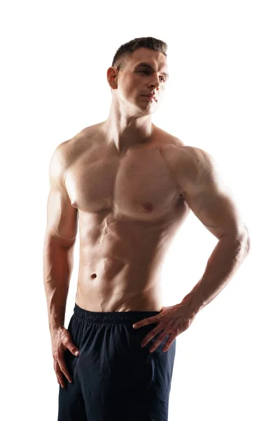 适合和运动健美男子在白色背景 运动与健身理念 — 图库照片
