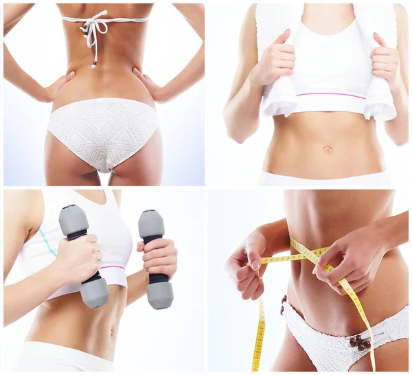 Zdravé, sportovní a krásné ženy izolované na bílém. Prohra, zdraví, sport, fitness, výživa, liposukci, zdravý koncept životního stylu. — Stock fotografie