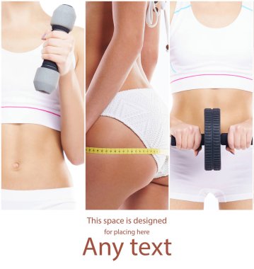 Fit, genç ve güzel kadın vücudu. Yağ kaybetmek, sağlık, spor, fitness, beslenme, liposuction ve sağlıklı yaşam tarzı kavramı. Bir fitness egzersiz koleksiyonunda Kadın.