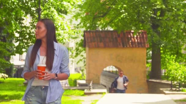 Une fille attend son petit ami dans un parc. Homme retardé à ce jour. Amour et relations . — Video