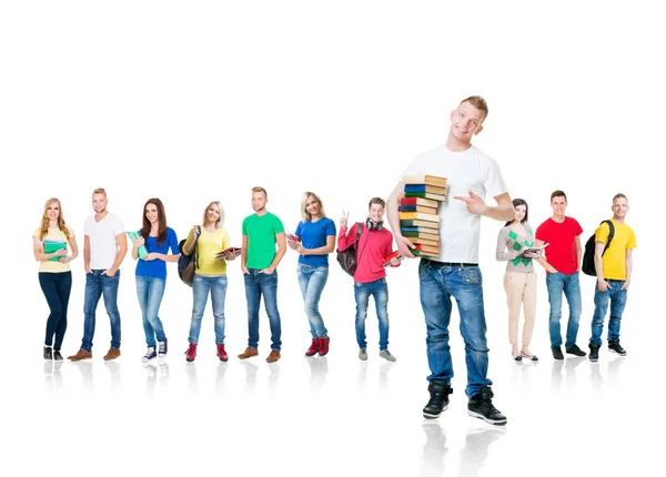 Grande Gruppo Studenti Adolescenti Isolati Sfondo Bianco Molte Persone Diverse — Foto Stock