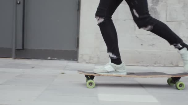 Portrait Stylish Teenage Young Guy Riding Skateboard Outdoor Teenager Skate — Stock Video