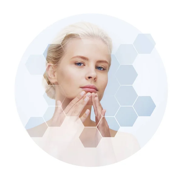 Human Face Honeycomb Young Healthy Woman Plastic Surgery Medicine Spa — Stock Photo, Image