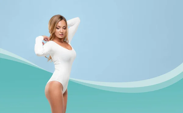 Passar Och Hälsosam Modell Vita Underkläder Ung Vacker Och Sexig — Stockfoto