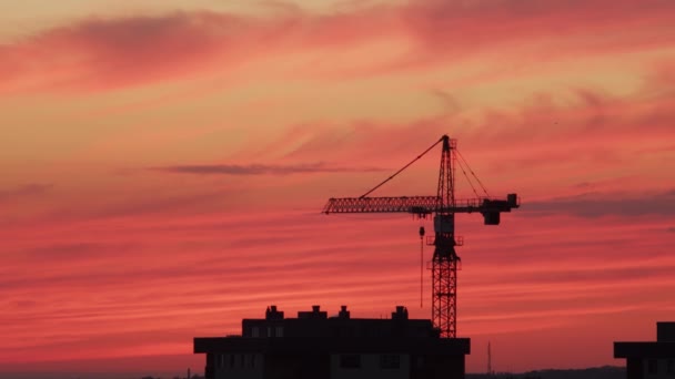 Grue Construction Dans Une Lumière Vive Coucher Soleil Fond Ciel — Video