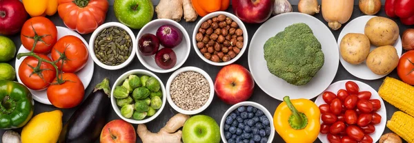 Sağlıklı Yiyecekler Taze Sebzeler Meyveler Süper Yiyecekler Beslenme Diyet Vejetaryen — Stok fotoğraf
