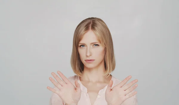 Studio Portrait Sad Depressive Young Blond Woman Upset Repressed Unhappy — Stock Photo, Image