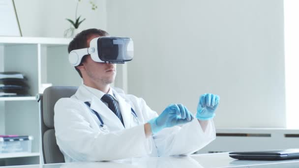 Professional Medical Doctor Working Hospital Office Using Virtual Reality Technology — Stock Video