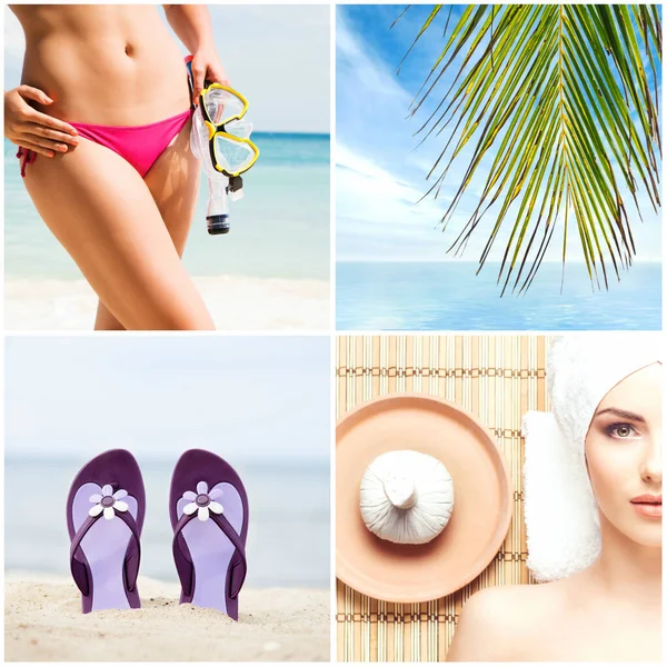 Collage Vacanze Vacanze Riposo Una Spiaggia Viaggiare Concetti Spa Raccolta — Foto Stock