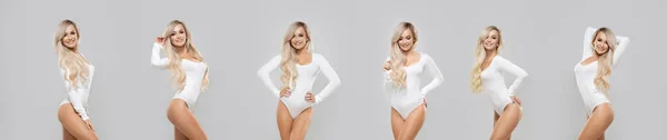 Chica Joven Forma Sexy Traje Baño Blanco Hermosa Mujer Posando — Foto de Stock