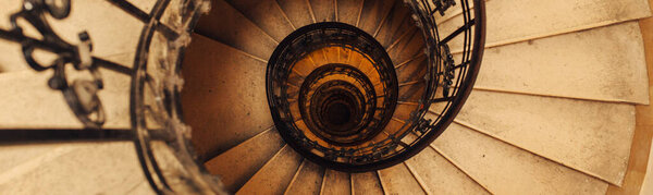 Spiral stone staircase in Basilica of st. Stephen in Budapest, Hungary, view from above on the perspective