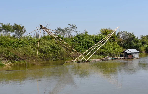 Fishnets Tributary River Tonle Sap Lake Cambodia — Stock Photo, Image