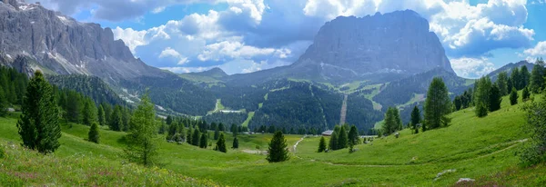 Piękne Lato Widokiem Grupy Sella Dolomity Włochy — Zdjęcie stockowe