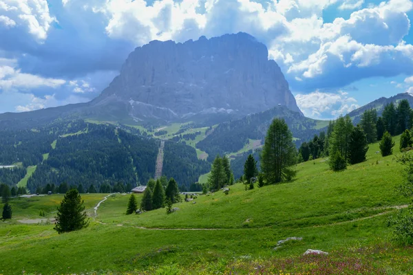 Hermosa Vista Montaña Verano Del Grupo Sella Dolomitas Italia —  Fotos de Stock