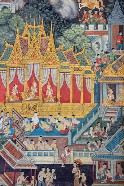 Détail Des Peintures Murales Temple Wat Pho Bangkok Thaïlande — Photo