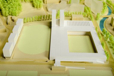 Lugano, İsviçre - 6 Nisan 2018: mimari sunum ve arka plan için çevredeki modeli Site