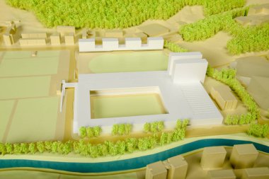 Lugano, İsviçre - 6 Nisan 2018: mimari sunum ve arka plan için çevredeki modeli Site