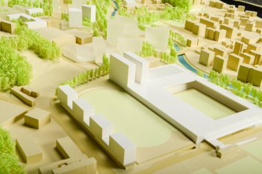 Lugano, İsviçre - 6 Nisan 2018: mimari sunum ve arka plan için çevredeki modeli Site