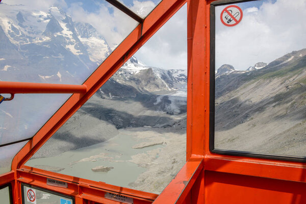 Cable railway of Grossglockner peak and Pasterze glacier on Austria