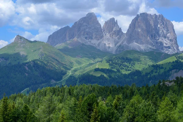 Plattkofel Langkofel 山脉在白云岩在意大利 — 图库照片