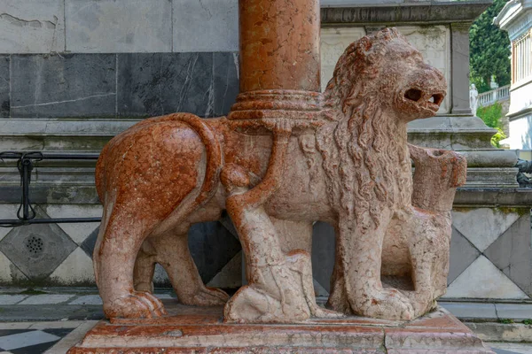 Esculturas Leões Entrada Basílica Santa Maria Maggiore Bérgamo Itália — Fotografia de Stock