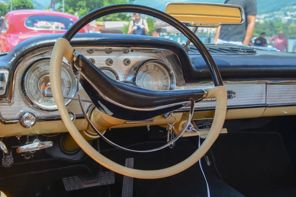 Roue Tableau Bord Une Voiture Époque — Photo