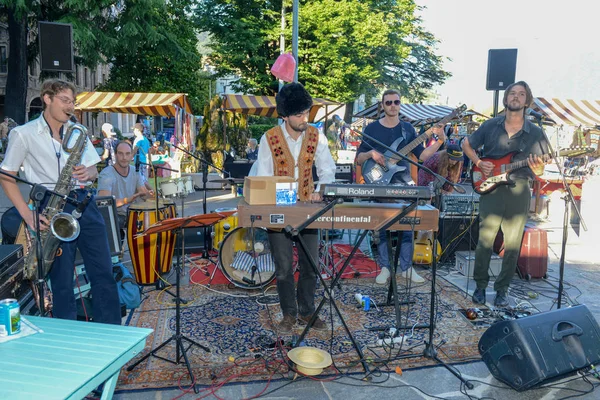 Lugano Switzerland July 2016 Graham Mushnik Band Playing Live Buskers — Stock Photo, Image