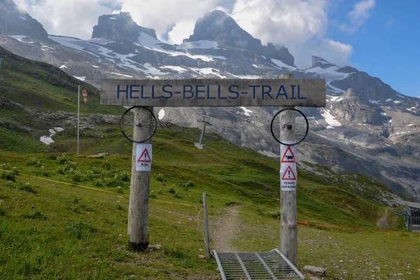 Mountain bike trail at Jochpass over Engelberg on the Swiss alps