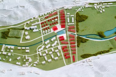 Lugano, İsviçre - 15 Haziran 2008: mimari sunum ve arka plan için çevredeki modeli Site