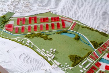 Lugano, İsviçre - 15 Haziran 2008: mimari sunum ve arka plan için çevredeki modeli Site