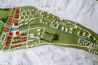 Lugano, İsviçre - 15 Haziran 2008: mimari sunum ve arka plan için çevredeki modeli Site