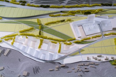 Lugano, İsviçre - 15 Haziran 2008: mimari sunum ve arka plan için çevredeki modeli Site