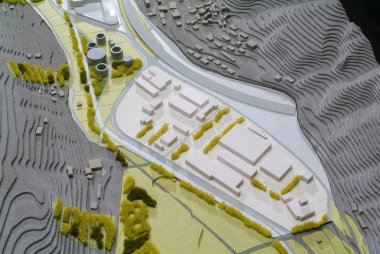 Lugano, İsviçre - 15 Haziran 2008: mimari sunum ve arka plan için çevredeki modeli Site