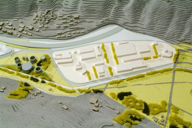 Lugano, İsviçre - 15 Haziran 2008: mimari sunum ve arka plan için çevredeki modeli Site