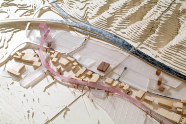 Lugano, İsviçre - 15 Haziran 2008: mimari sunum ve arka plan için çevredeki modeli Site