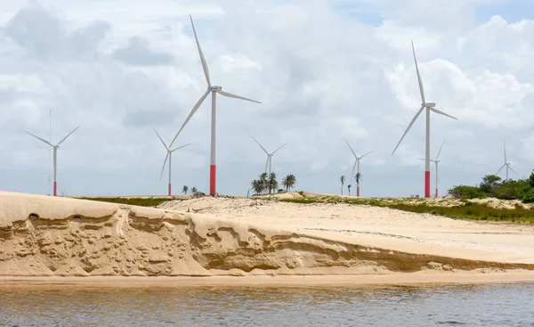 Větrné Mlýny Písečných Dunách Lencois Maranhenses Poblíž Atins Brazílii — Stock fotografie