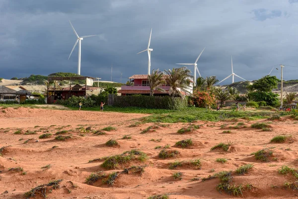 Větrná farma na Canoa Quebrada v Brazílii — Stock fotografie