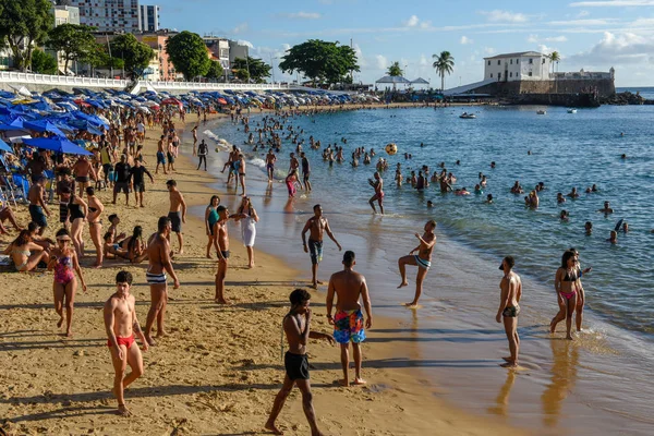 Παραλία Porto da Barra και φρούριο Santa Maria στο Σαλβαντόρ Μπαΐα στο B — Φωτογραφία Αρχείου