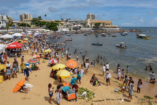 Salvador Brazílie Února 2019 Lidé Během Oslav Yemanja Salvadoru Bahia — Stock fotografie