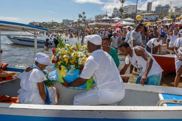 Salvador Brasil Febrero 2019 Personas Durante Celebración Yemanja Salvador Bahia — Foto de Stock