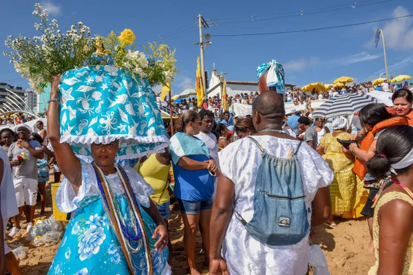 Salvador Brasil Fevereiro 2019 Pessoas Durante Celebração Yemanja Salvador Bahia — Fotografia de Stock