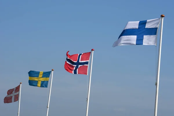 Bandeiras dos países escandinavos — Fotografia de Stock