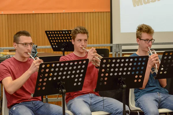 Koncert által végzett fiatalok a Montagnola Svájcban — Stock Fotó