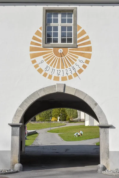 Engelberg Switzerland April 2020 Solar Clock Monastery Engelberg Swiss Alps — 스톡 사진