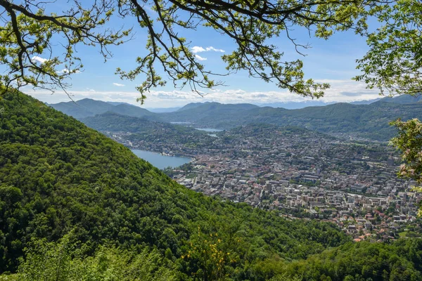 Vista Lugano Dal Monte Bre Sulla Svizzera — Foto Stock